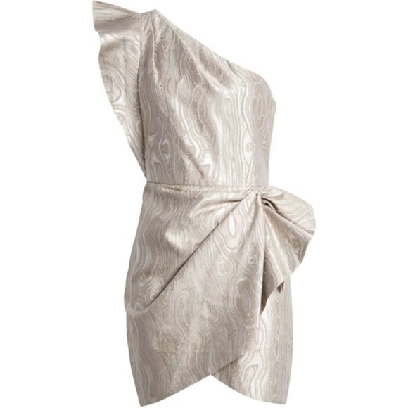SAYLOR Dresses & Skirts - Saylor | Metallic Ann One-shoulder Faux Wrap Dress